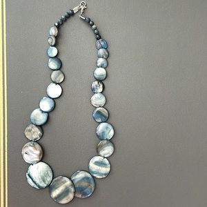 Faux Shell Bohemian Necklace in Pearlish Blue / Silver